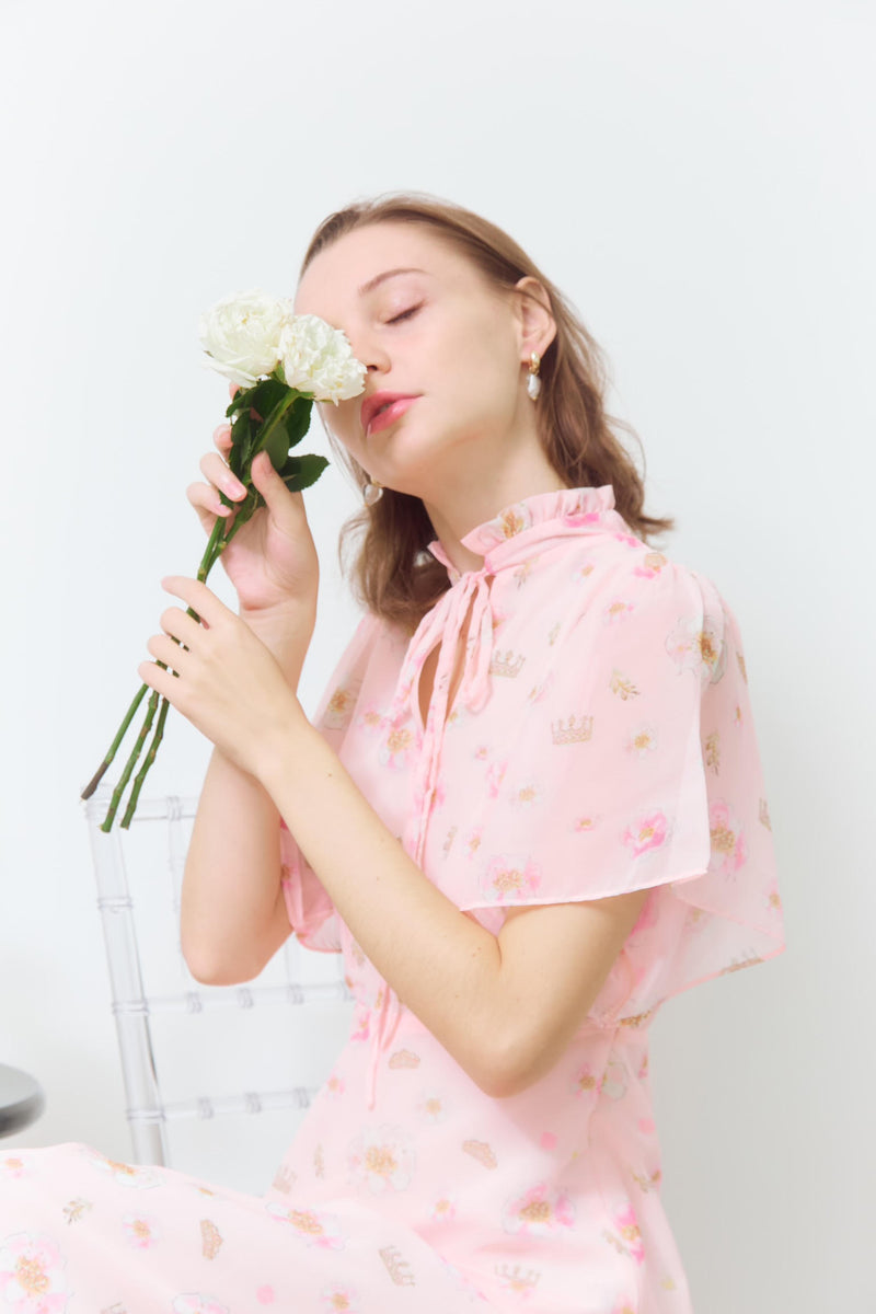 Pink floral princess maxi vintage party dress - ELODIE