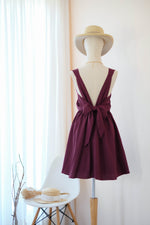 Maroon bridesmaid dress backless prom party cocktail wedding bridal party dress - KATE