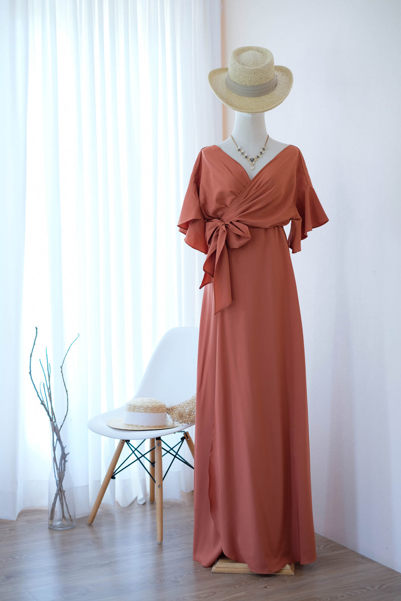 ROSE - Copper maxi bridesmaid wrap dress