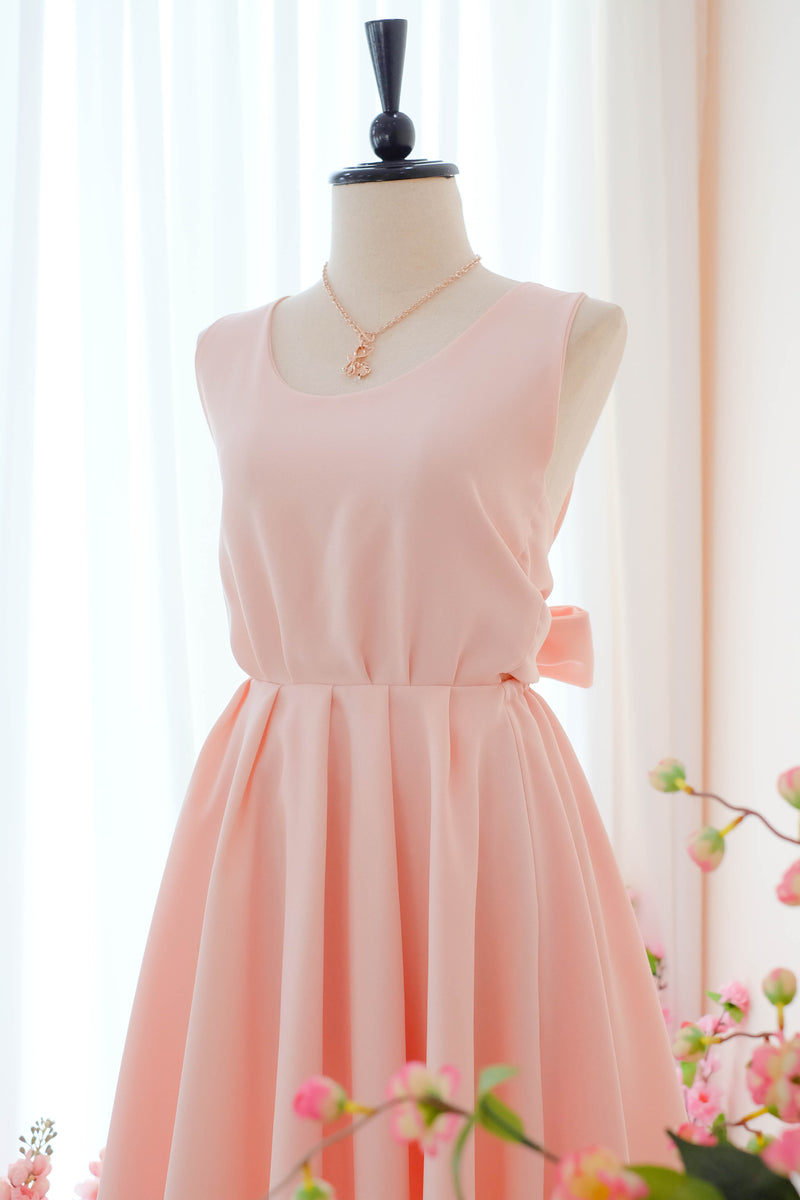 Pink blush short bridesmaid dress backless prom party cocktail wedding bridal party dress - KATE