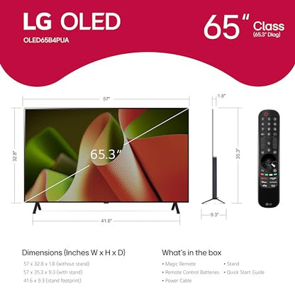 LG 65-Inch Class OLED B4 Series Smart TV 4K Processor Flat Screen with Magic Remote AI-Powered with Alexa Built-in (OLED65B4PUA, 2024)