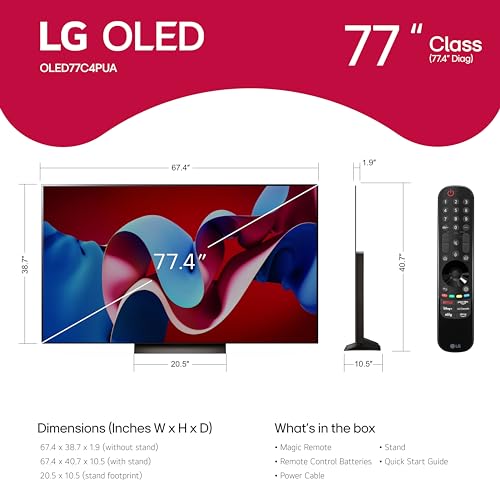 LG 77-Inch Class OLED evo C4 Series Smart TV 4K Processor Flat Screen with Magic Remote AI-Powered with Alexa Built-in (OLED77C4PUA, 2024)