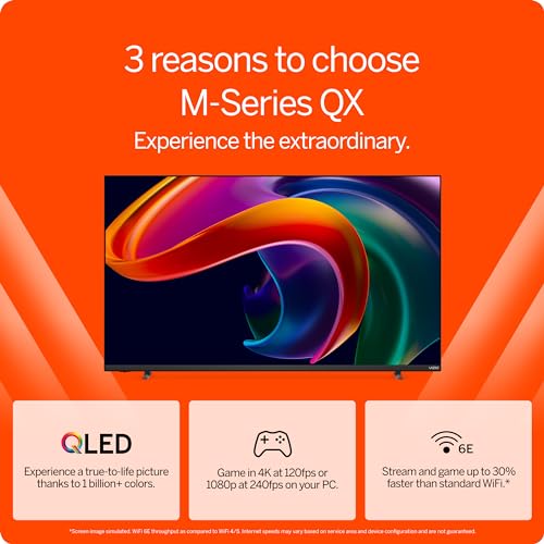 VIZIO 50-inch MQX-Series 4K 120Hz QLED HDR10+ Smart TV with Dolby Vision, Active Full Array, 240Hz @ 1080p PC Gaming, WiFi 6E, Apple AirPlay, Chromecast Built-in, M50QXM-K01, 2023 Model