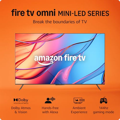 Introducing Amazon Fire TV 65" Omni Mini-LED Series, QLED 4K UHD smart TV, Dolby Vision IQ, 144hz gaming mode, Ambient Experience, hands-free with Alexa, 2024 release