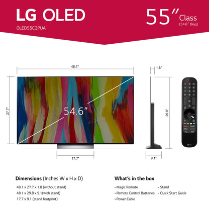 LG C2 Series 55-Inch Class OLED evo Smart TV OLED55C2PUA, 2022 - AI-Powered 4K TV, Alexa Built-in, Dark Silver