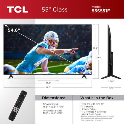 TCL 55-Inch Class S5 UHD 4K LED Smart TV with Fire TV (55S551F, 2024 Model), Dolby Vision, HDR PRO+, Dolby Atmos, Alexa Built-in with Voice Remote, Apple AirPlay 2 Compatibility, Streaming Television