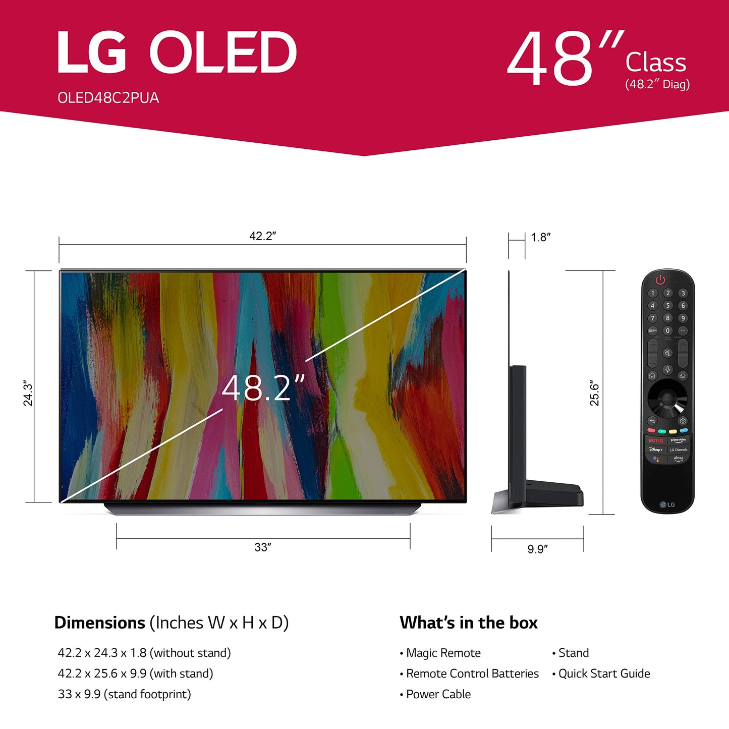 LG C2 Series 48-Inch Class OLED evo Smart TV OLED48C2PUA, 2022 - AI-Powered 4K TV, Alexa Built-in, Dark Silver