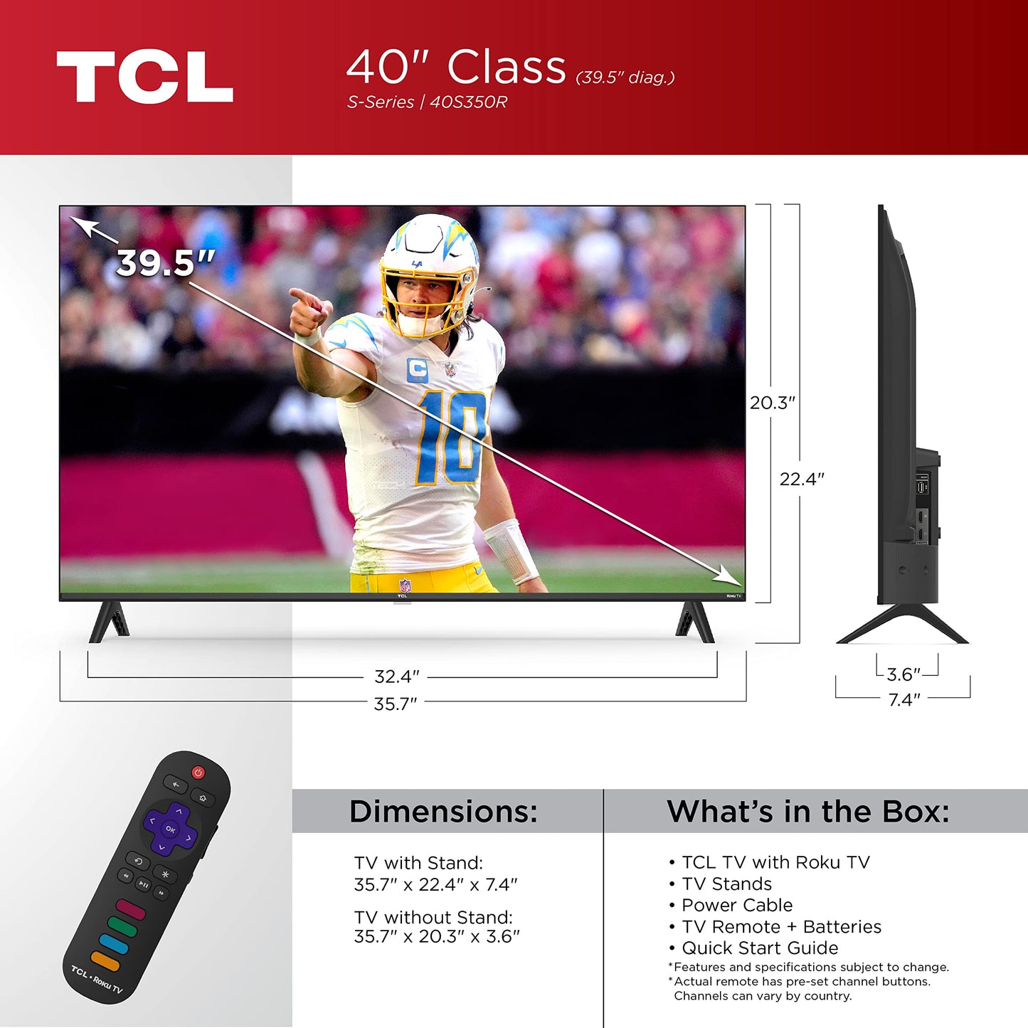 TCL 40-Inch Class S3 1080p LED Smart TV with Roku TV (40S350R, 2023 Model)