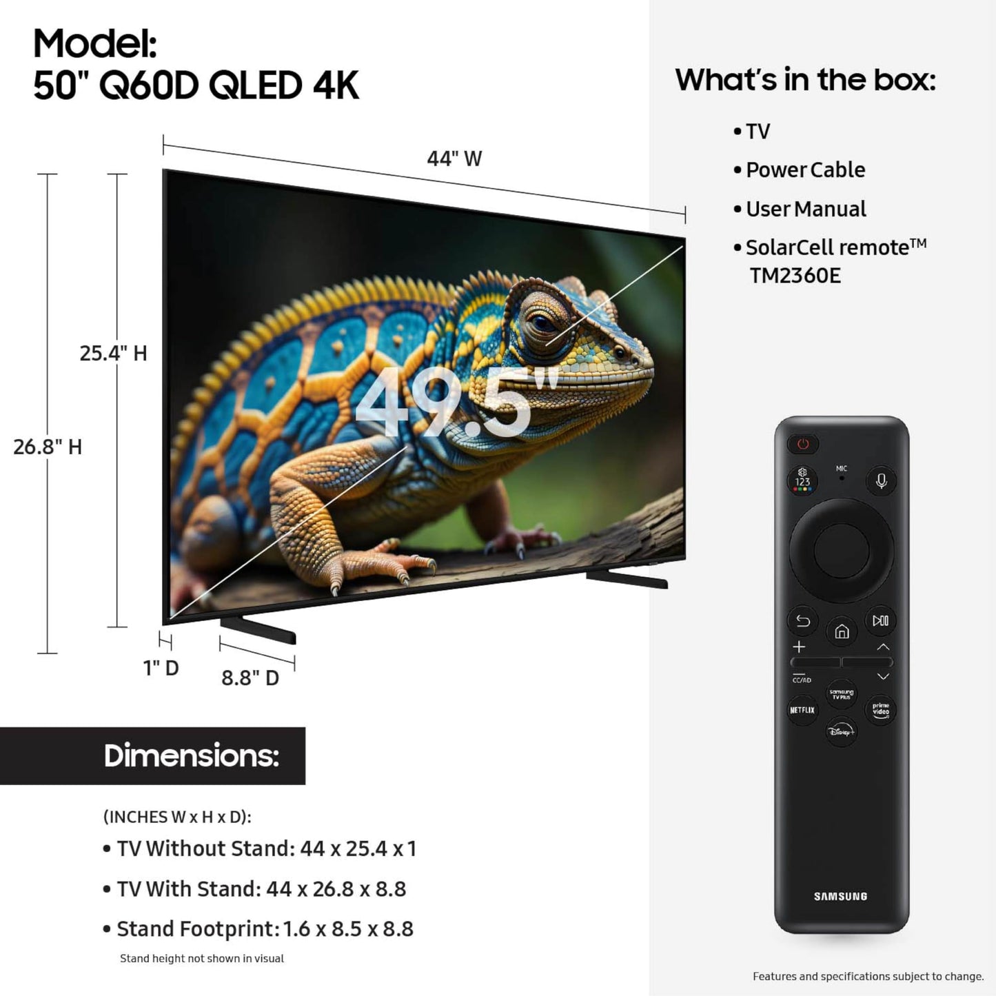 SAMSUNG 50-Inch Class QLED 4K Q60D Series Quantum HDR Smart TV w/Object Tracking Sound Lite, Motion Xcelerator, Slim Design, Gaming Hub, Alexa Built-in (QN50Q60D, 2024 Model)