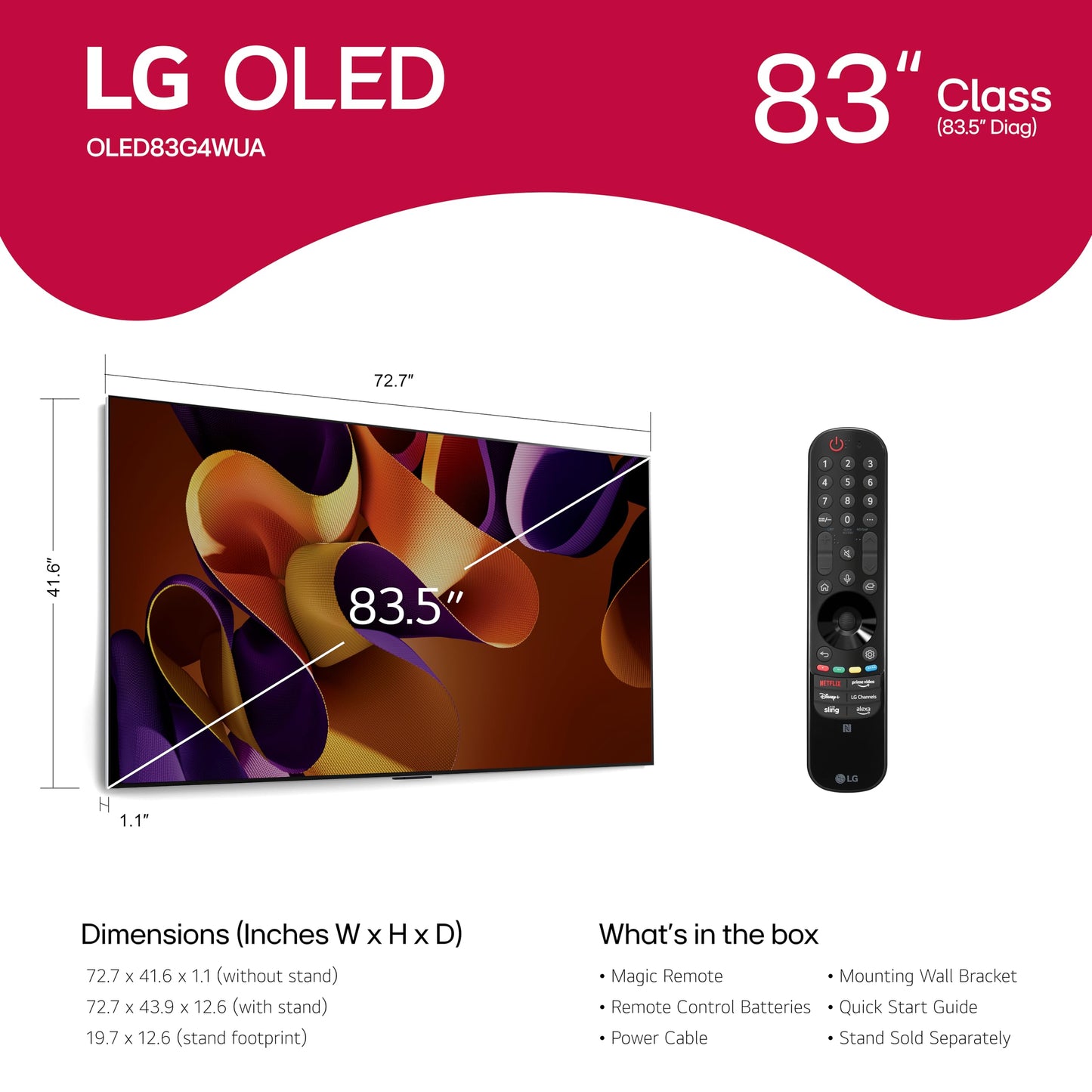 LG 83-Inch Class OLED evo G4 Series Smart TV 4K Processor Flat Screen with Magic Remote AI-Powered with Alexa Built-in (OLED83G4WUA, 2024)