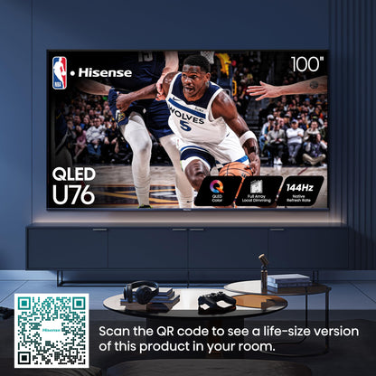 Hisense 100-Inch Class U7 Series ULED 4K UHD Google Smart TV (100U76N, 2024 Model) - QLED, Native 144Hz, Dolby Vision, Full Array Local Dimming, Game Mode Pro, Alexa Compatibility