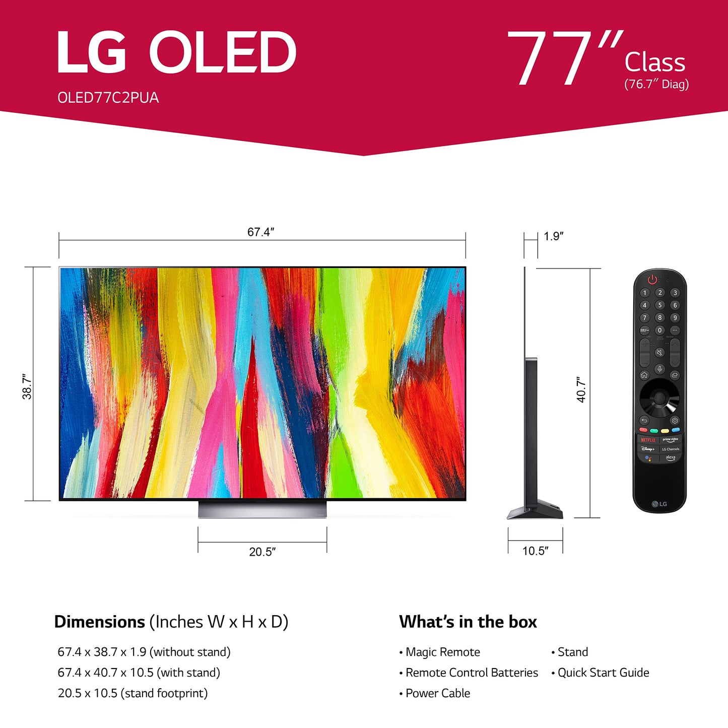 LG C2 Series 77-Inch Class OLED evo Smart TV OLED77C2PUA, 2022 - AI-Powered 4K TV, Alexa Built-in