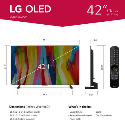 LG C2 Series 42-Inch Class OLED evo Smart TV OLED42C2PUA, 2022 - AI-Powered 4K TV, Alexa Built-in