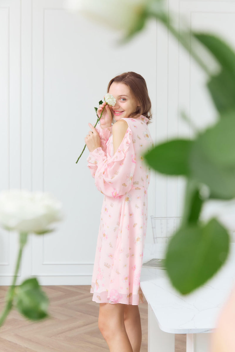 Long sleeve pink floral summer sundress - ELODIE