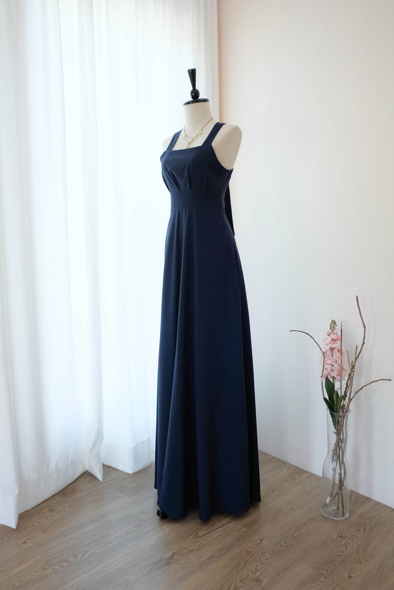 Dark Navy  maxi bridesmaid dresses Long dark Blue party prom wedding guest dress Cocktail evening gown - Lilian