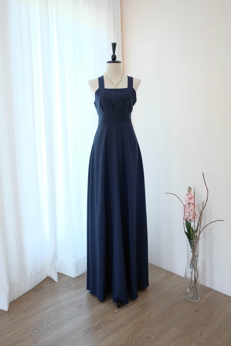 Dark Navy  maxi bridesmaid dresses Long dark Blue party prom wedding guest dress Cocktail evening gown - Lilian