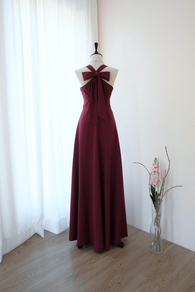 Burgundy maxi bridesmaid dresses Long dark Red party prom wedding guest dress Cocktail evening gown - Lilian