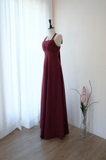 Burgundy maxi bridesmaid dresses Long dark Red party prom wedding guest dress Cocktail evening gown - Lilian