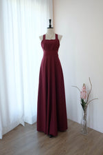 Burgundy maxi bridesmaid dresses Long dark Red party prom wedding guest dress Cocktail evening gown - Lilian