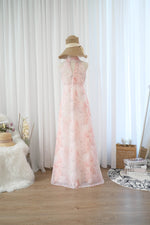 Peachy pink floral Maxi bridesmaid dress , Cocktail party wedding dress - Daria