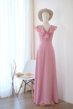 Pink dress Pink nude bridesmaid dress ruffle neck party dress maxi pink cocktail wedding guest dress party vintage dress - Avery