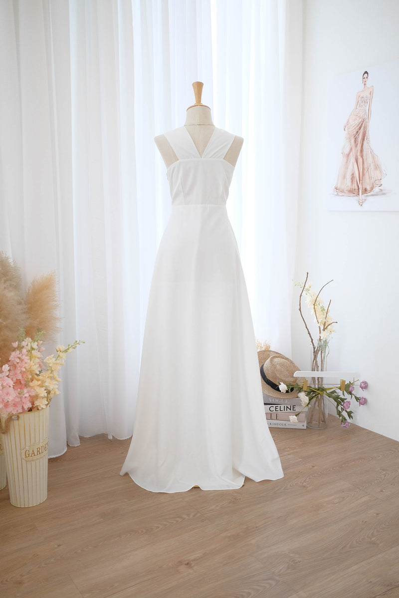 Off white Bridal dress Wedding gown Twist neck bridesmaid party dress - Gloria