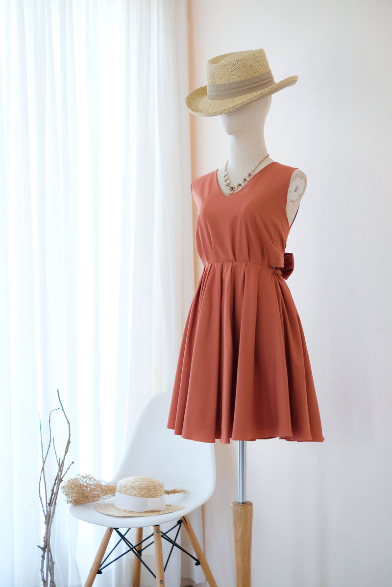 Copper backless bridesmaid dress short party prom cocktail wedding guest dress summer party dress Rustic orange dress - KATE