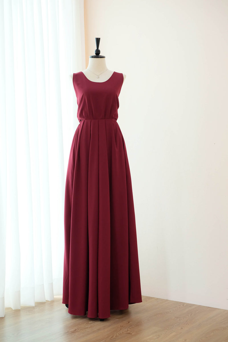 Burgundy  dress Cocktail dress Long Bridesmaid dress Wedding Dress Long Prom dress Party dress Maxi dress Evening Gown - KATE Scoop neck