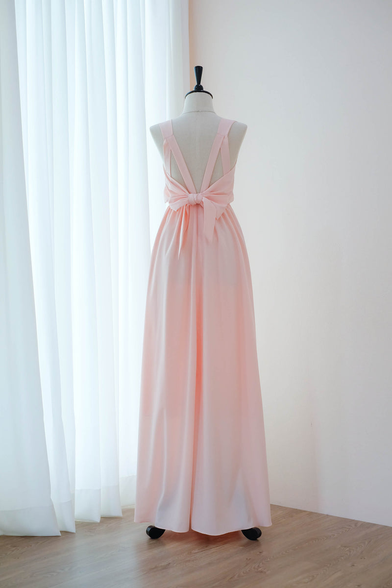 Pink blush Cocktail dress Long Bridesmaid dress Wedding Dress Long Prom dress Party dress Maxi dress Evening Gown - KATE Scoop neck