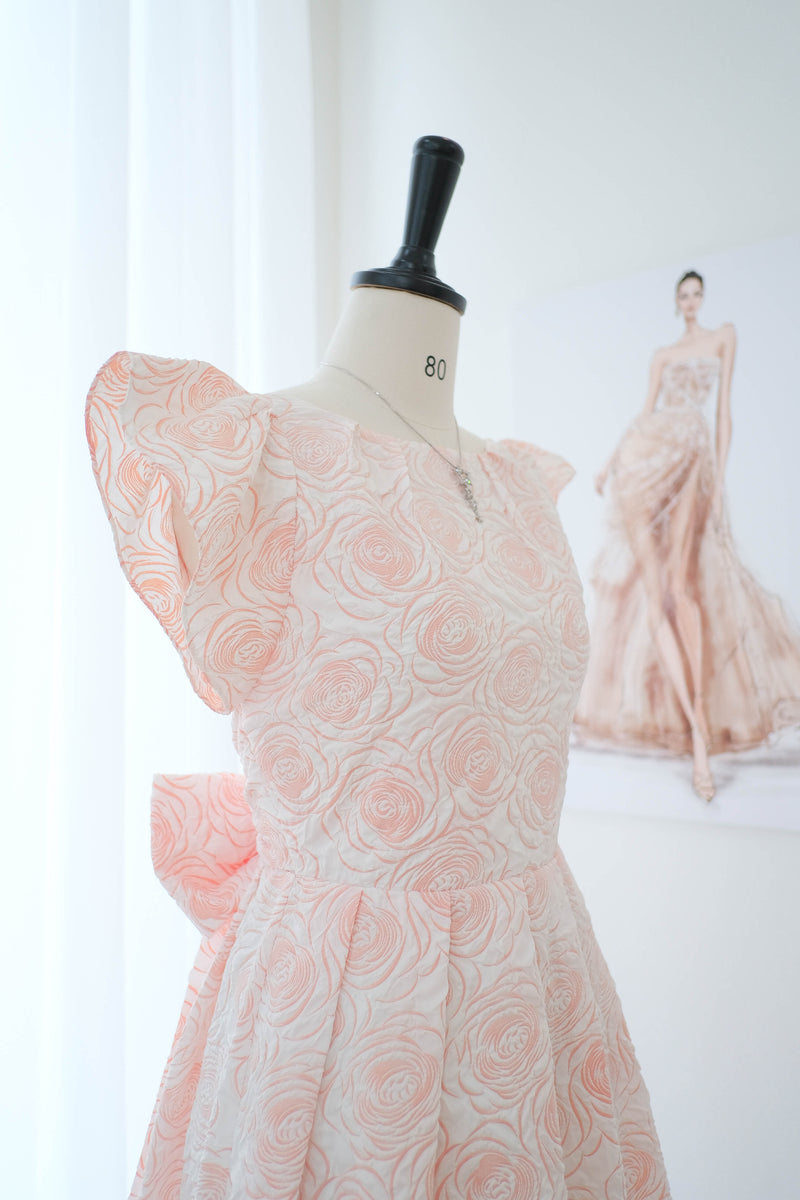 Backless Maxi bridesmaid dress Jacquard fabric Pleated skirt dress - Audrey