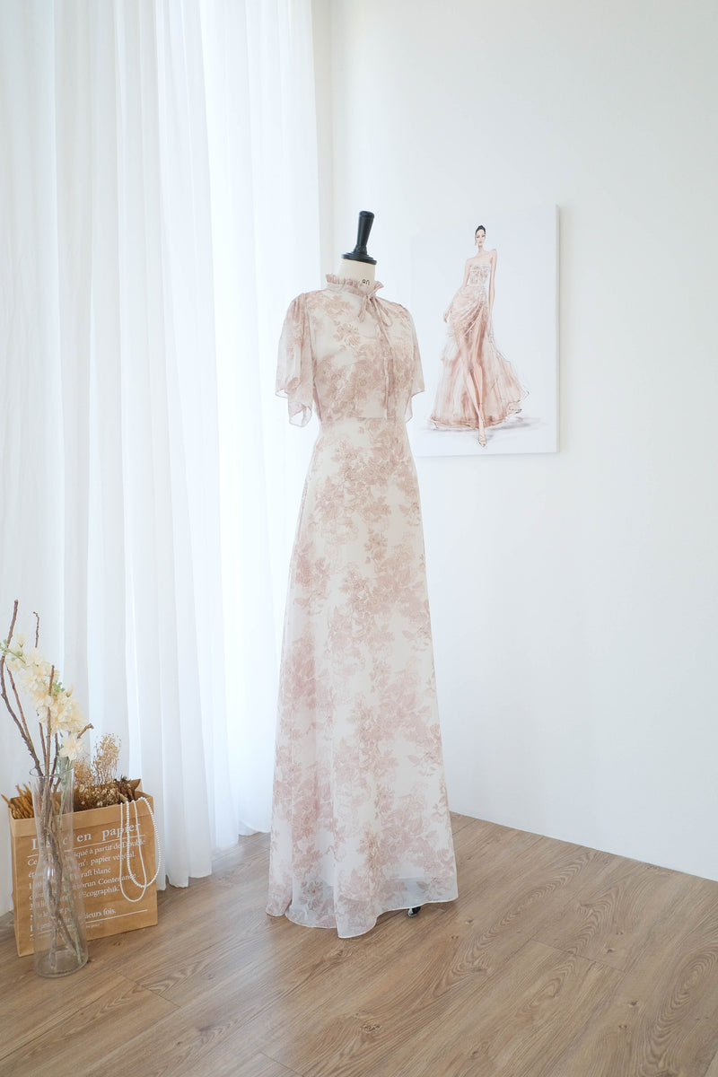 Classic monotone vintage bridesmaid dress Maxi floral party dresses prom dress