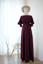 Maroon Maxi party bridesmaid dresses Cocktail wedding guest wrap dress floor length short sleeve dresses - ROSE