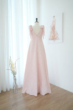 Rose Gold pink bridesmaid dress Jacquard floral party cocktail dress Wedding dress Wedding guest maxi dress prom dress - Avery