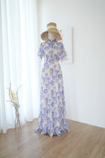 Purple rose floral dress Vintage princess maxi vintage party dress - ELODIE
