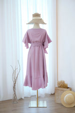 Purple Mauve bridesmaid dress Purple wrap dress Short sleeve Asymmetrically hem Hight low skirt wrap dress Party Prom Cocktail dress - ROSE