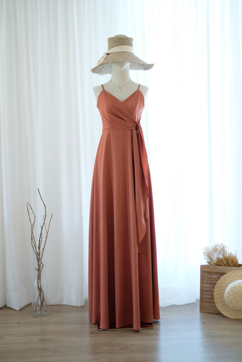 Copper Rustic orange bridesmaid dress floor length party dress Prom cocktail gown wedding guest dress Evening dress - Linh