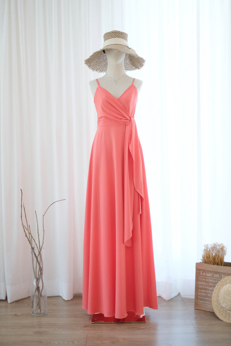 Coral bridesmaid dress floor length party dress Prom cocktail gown wedding guest dress Evening dress - Linh