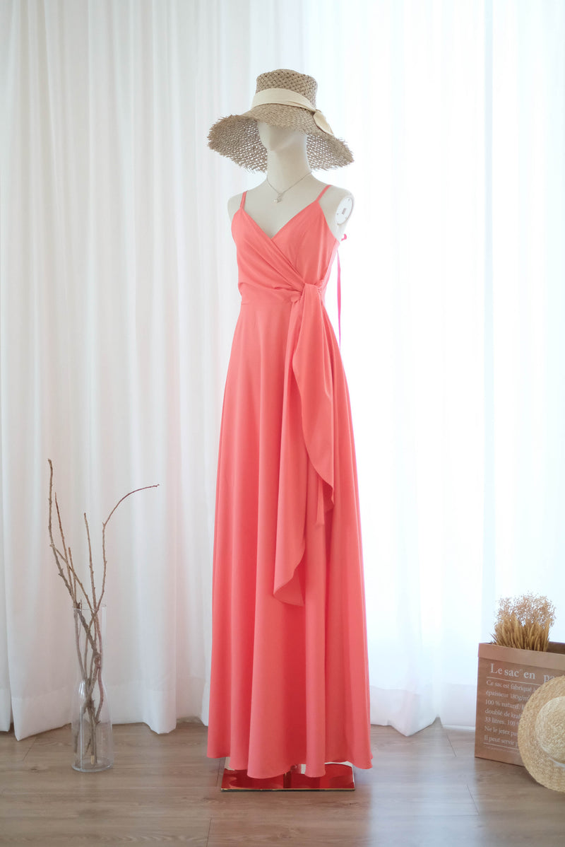 Coral bridesmaid dress floor length party dress Prom cocktail gown wedding guest dress Evening dress - Linh