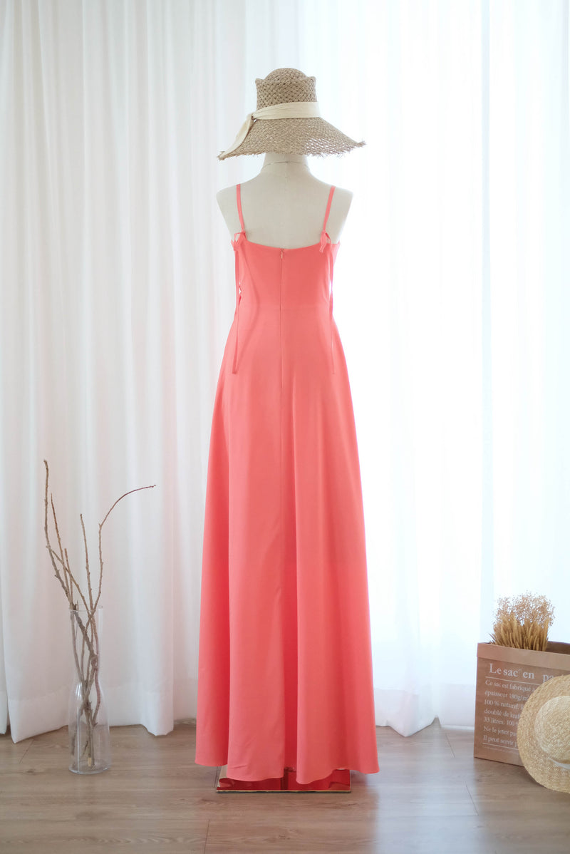 Coral bridesmaid dress floor length party dress Prom cocktail gown wedding guest dress Evening dress - Linh