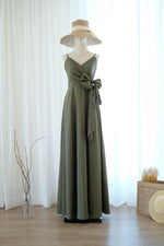 Olive green bridesmaid dress floor length party dress Prom cocktail gown wedding guest dress Evening dress - Linh