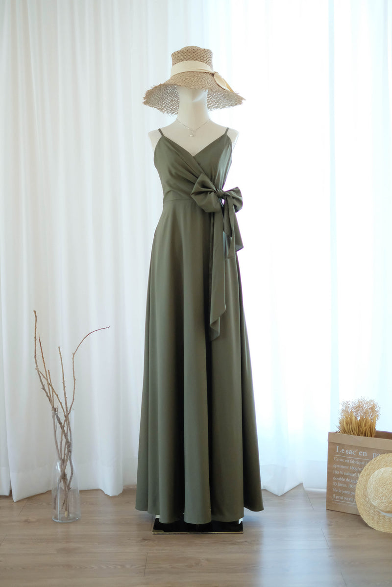 Olive green bridesmaid dress floor length party dress Prom cocktail gown wedding guest dress Evening dress - Linh