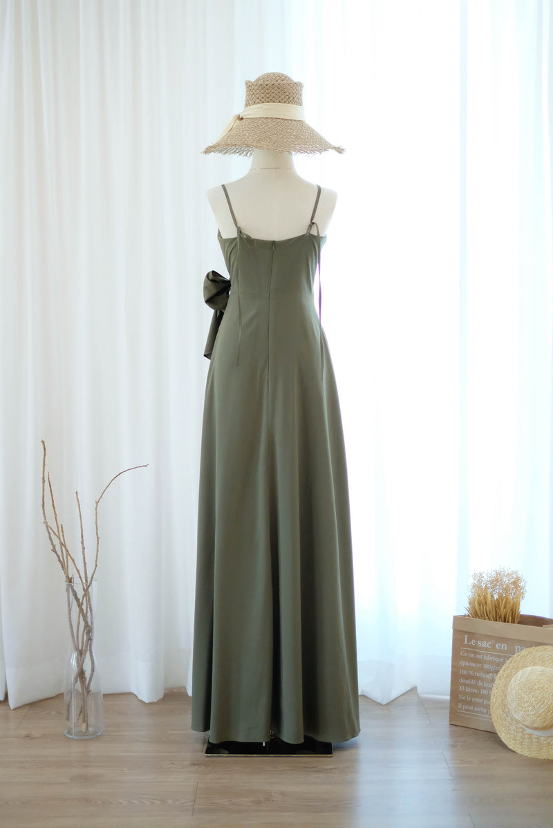 Olive green bridesmaid dress floor length party dress Prom cocktail gown wedding guest dress Evening dress - Linh