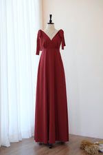 Burgundy bridesmaid dress Dark red Maxi party dress simple wedding party cocktail dress bow floor length bridesmaid dresses pink dress - Avery