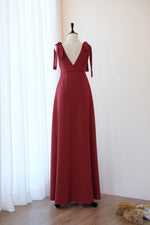 Burgundy bridesmaid dress Dark red Maxi party dress simple wedding party cocktail dress bow floor length bridesmaid dresses pink dress - Avery