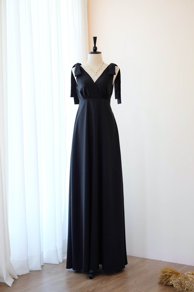 Black bridesmaid dress Maxi party dress simple wedding party cocktail dress bow floor length bridesmaid dresses pink dress - Avery