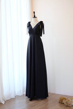 Black bridesmaid dress Maxi party dress simple wedding party cocktail dress bow floor length bridesmaid dresses pink dress - Avery