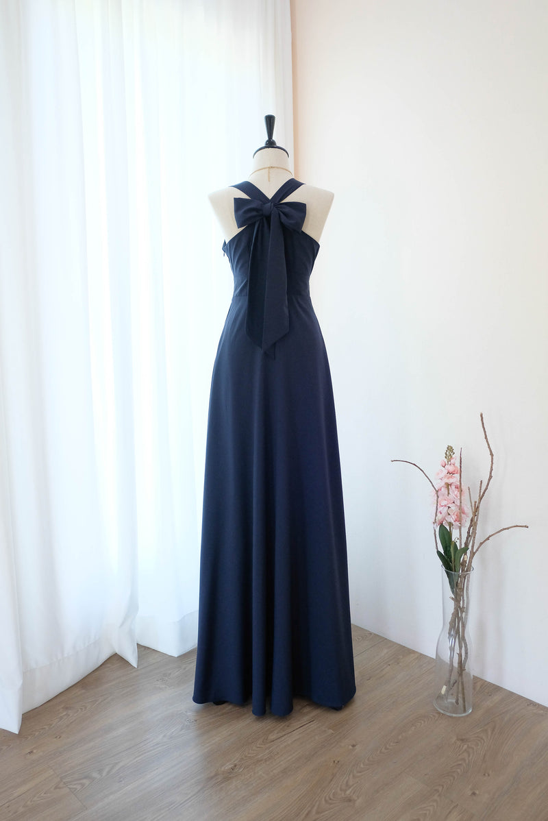 Dark Navy  maxi bridesmaid dresses Long dark Blue party prom wedding guest dress Cocktail evening gown - Lilian