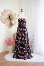 Linh Chiffon black floral bridesmaid party dress