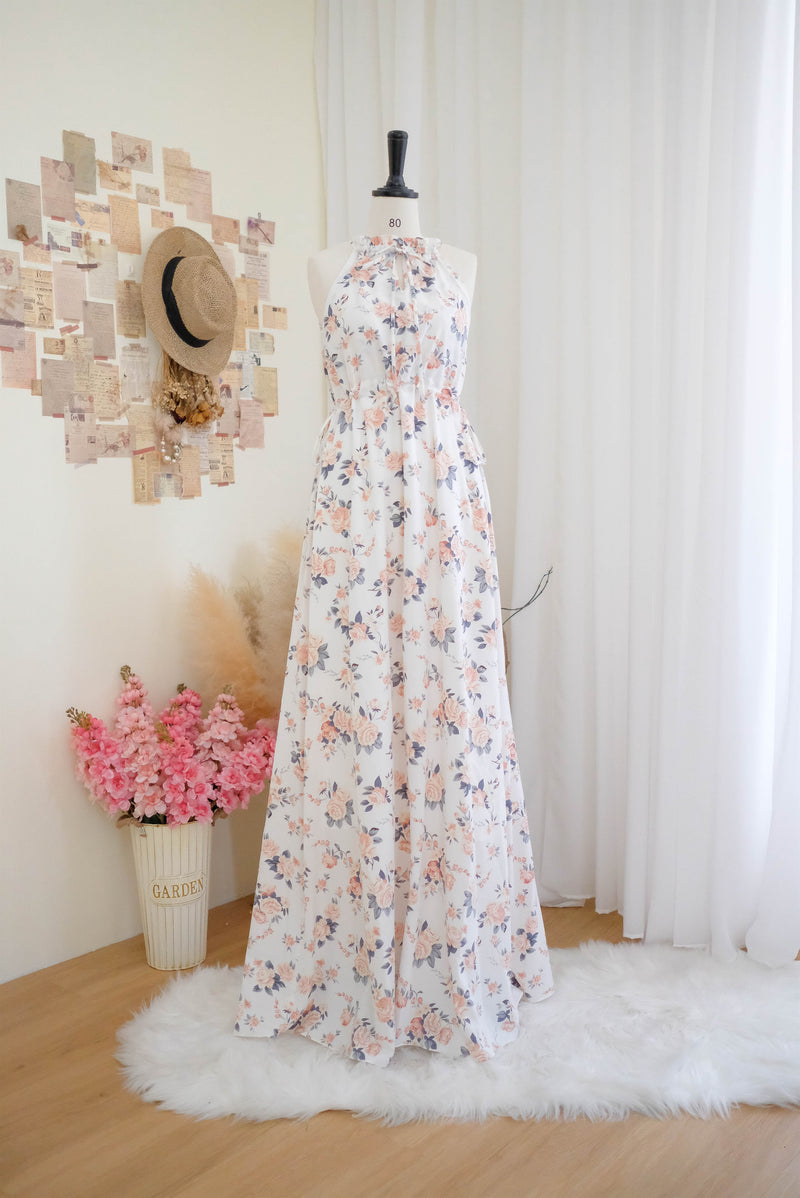 Mori White floral bridesmaid party dress