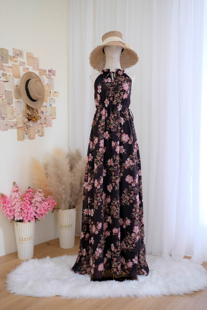 Mori Black floral bridesmaid party dress